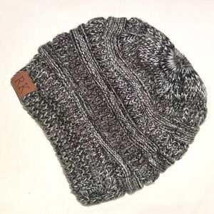 Womens Ribbed Knit Beanie‎ Winter Hat Warm Gray Black Slouchy